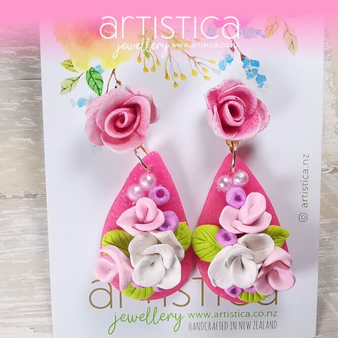 Pink earrings flowers